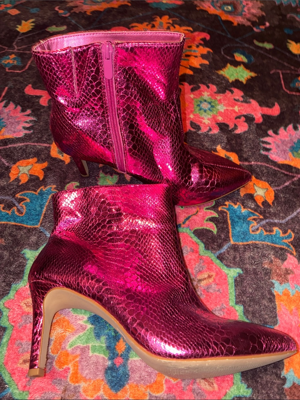 Torrid Wide Pink Metallic Snake-Embossed Ankle Boots - Women